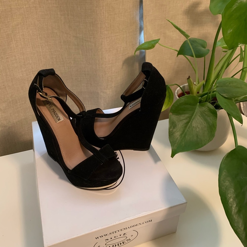 Black Suede Wedge Platforms